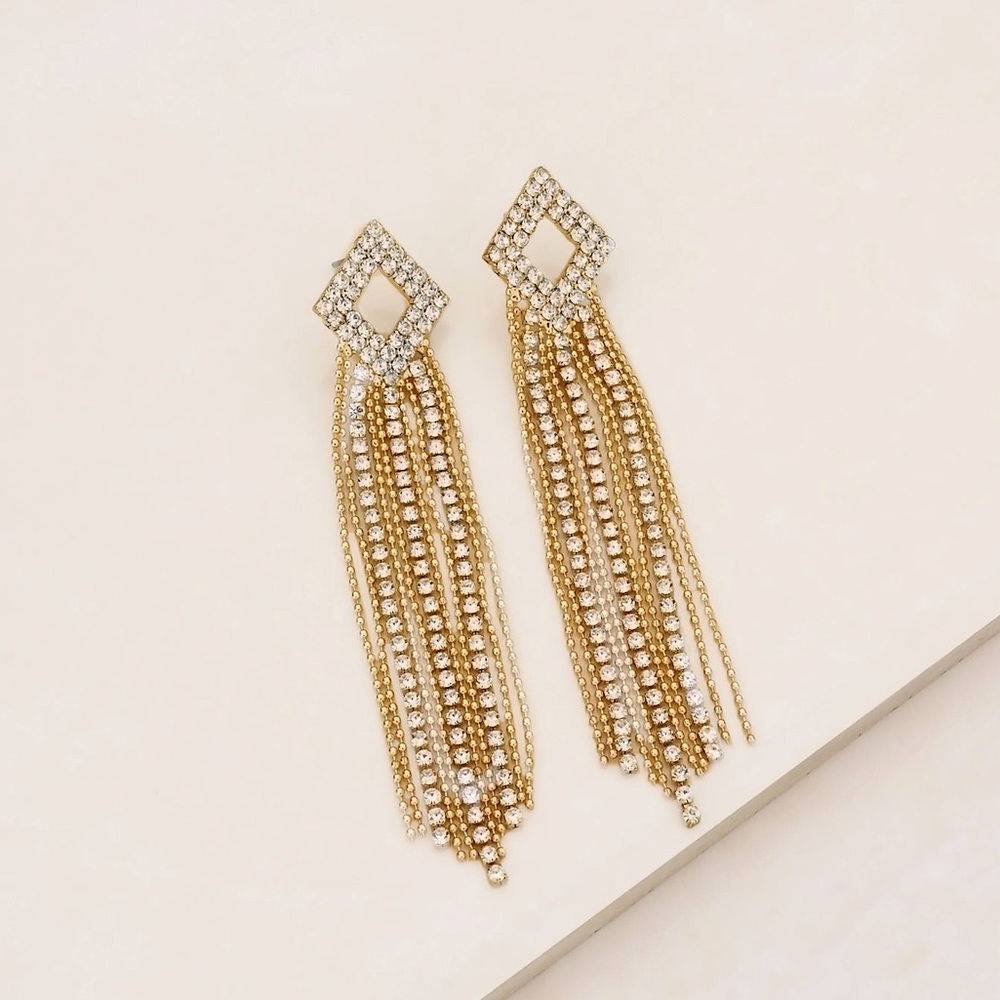 NWT! Never worn! Ettika ELEGANCE CRYSTAL CHAIN 18K GOLD PLATED DANGLE EARRING